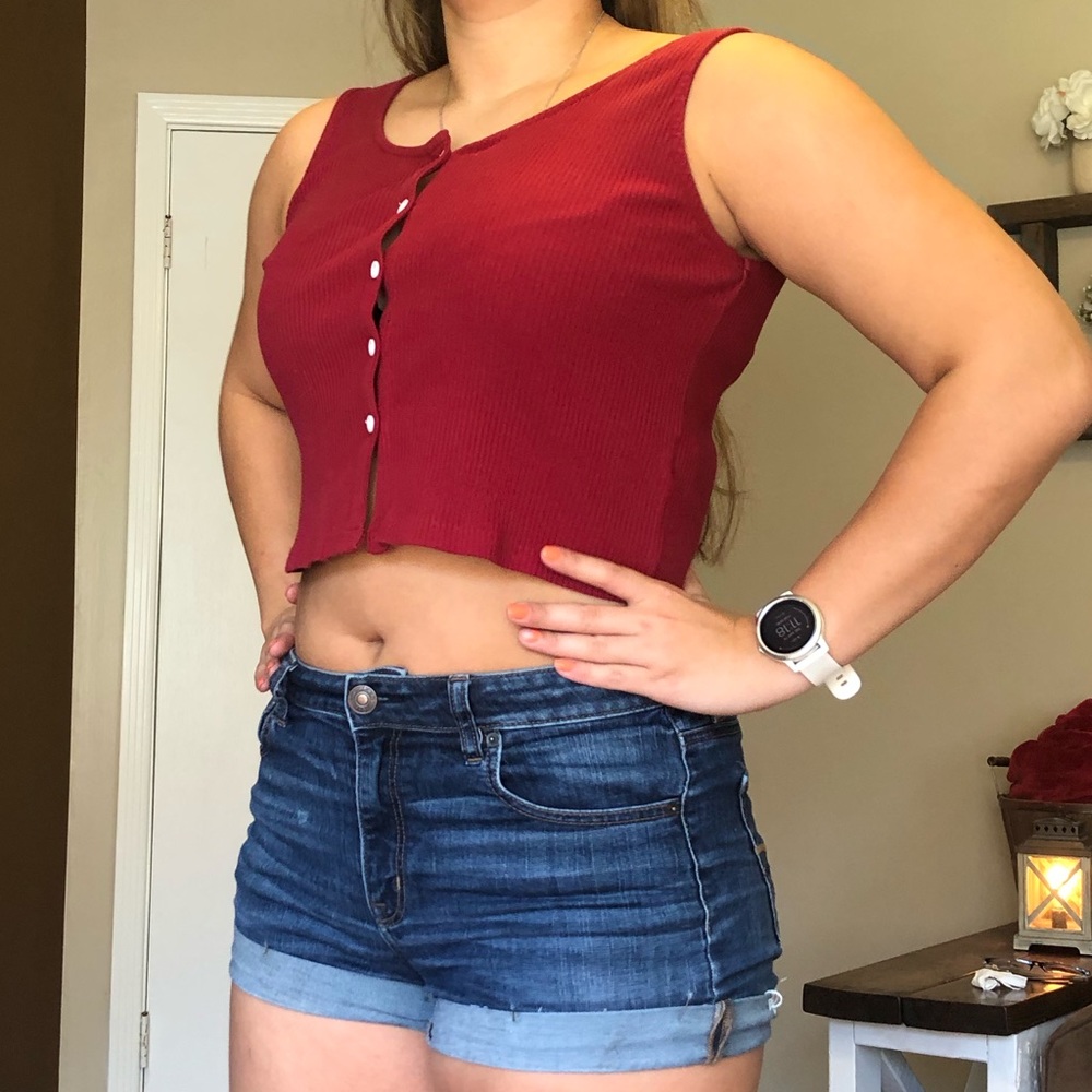 Red button up tank top